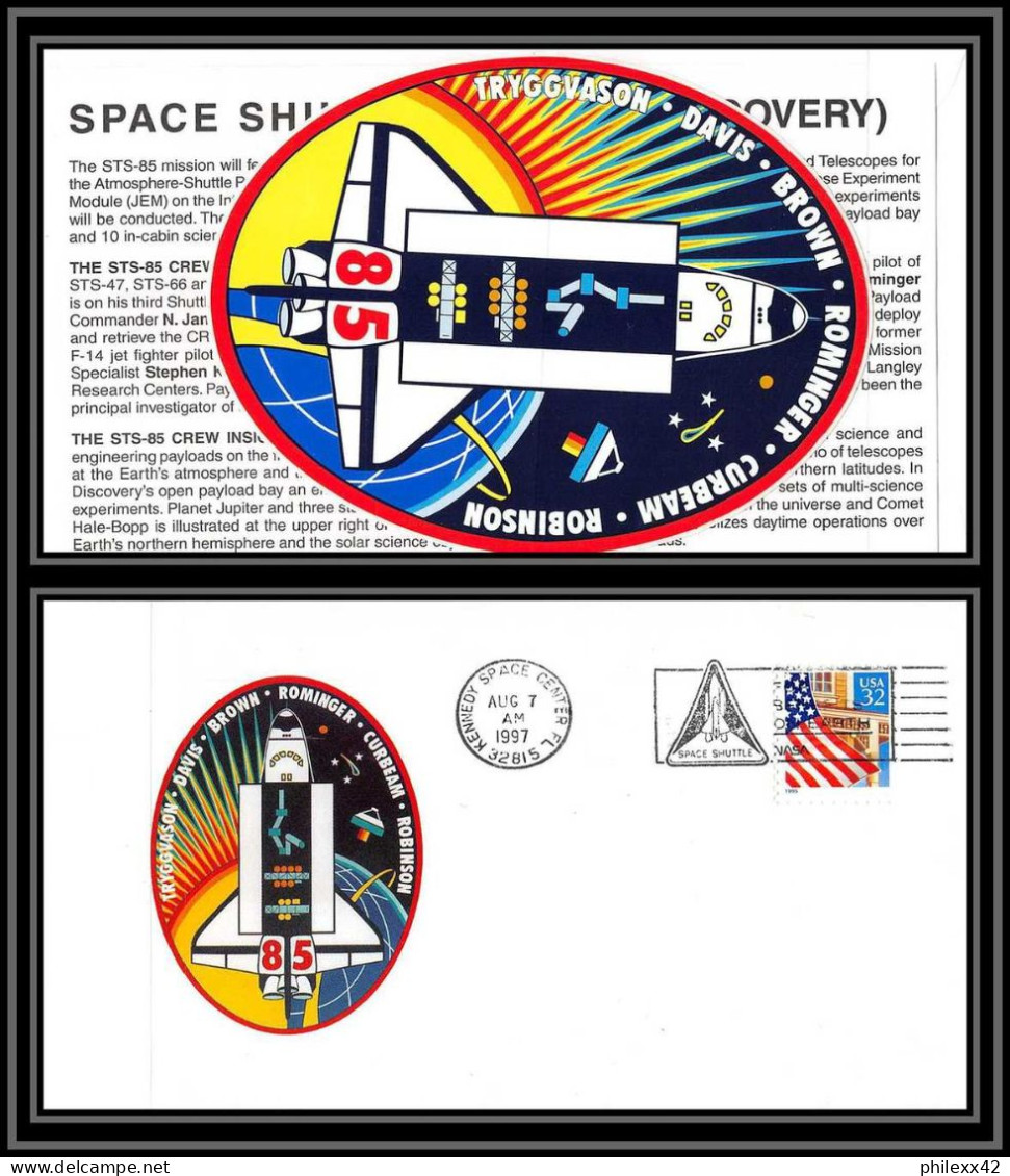 2970 Espace (space) Lettre (cover) USA Start Sts - 85 Discovery Shuttle (navette) 7/8/1997 + Stickers (autocollant) - Stati Uniti