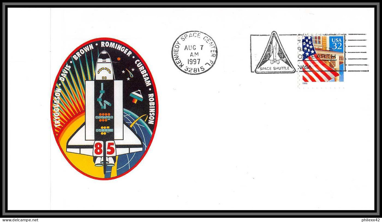 2970 Espace (space) Lettre (cover) USA Start Sts - 85 Discovery Shuttle (navette) 7/8/1997 + Stickers (autocollant) - Verenigde Staten