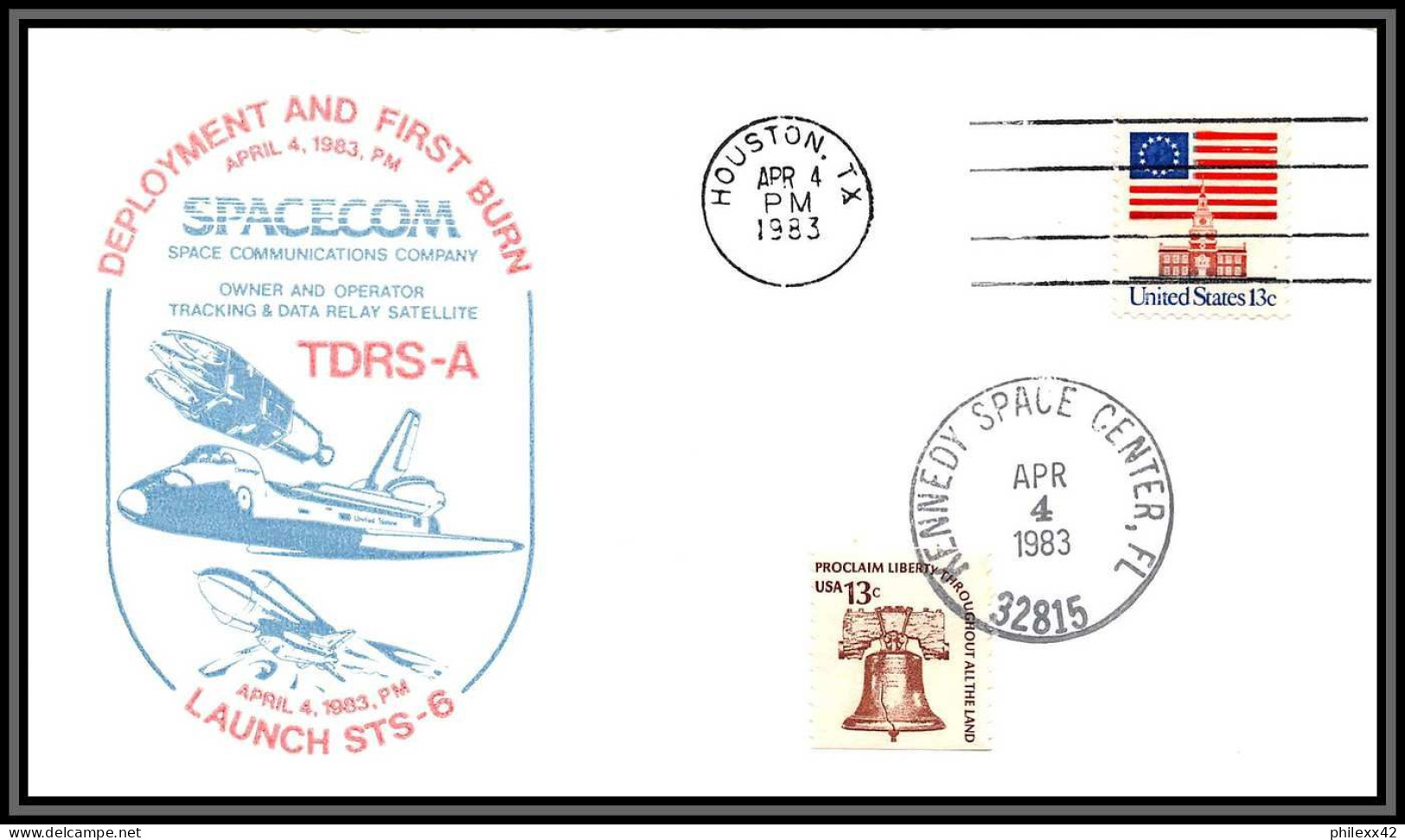2923 Espace (space Raumfahrt) Lettre (cover Briefe) USA Start Tdrs-a Sts-6 Shuttle (navette) Challenger 4/4/1983 - Estados Unidos