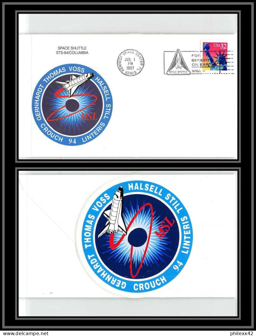 2966 Espace (space) Lettre (cover) USA Start Sts - 94 Columbia Shuttle (navette) 1/7/1997 + Stickers (autocollant) - Stati Uniti