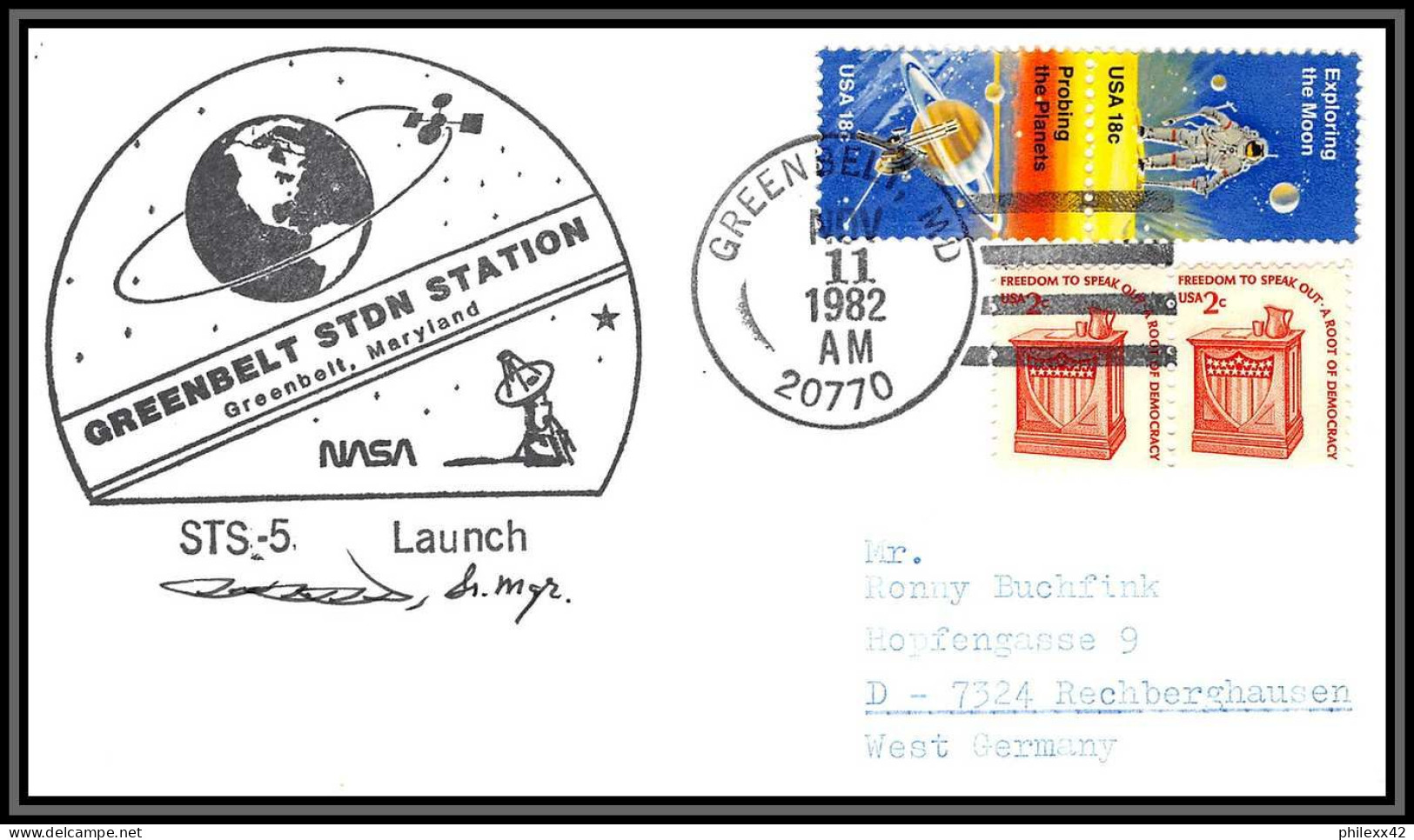 2907 Espace (space) Lettre Cover Signé Signed Autograph Greenbelt USA Start Sts-5 Columbia Shuttle (navette) 11/11/1982 - Estados Unidos