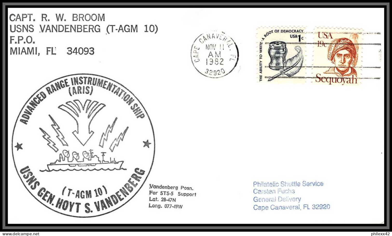 2911 Espace (space Lettre (cover Briefe) USA Vandenberg Start Sts-5 Columbia Shuttle (navette) 11/11/1982 - United States