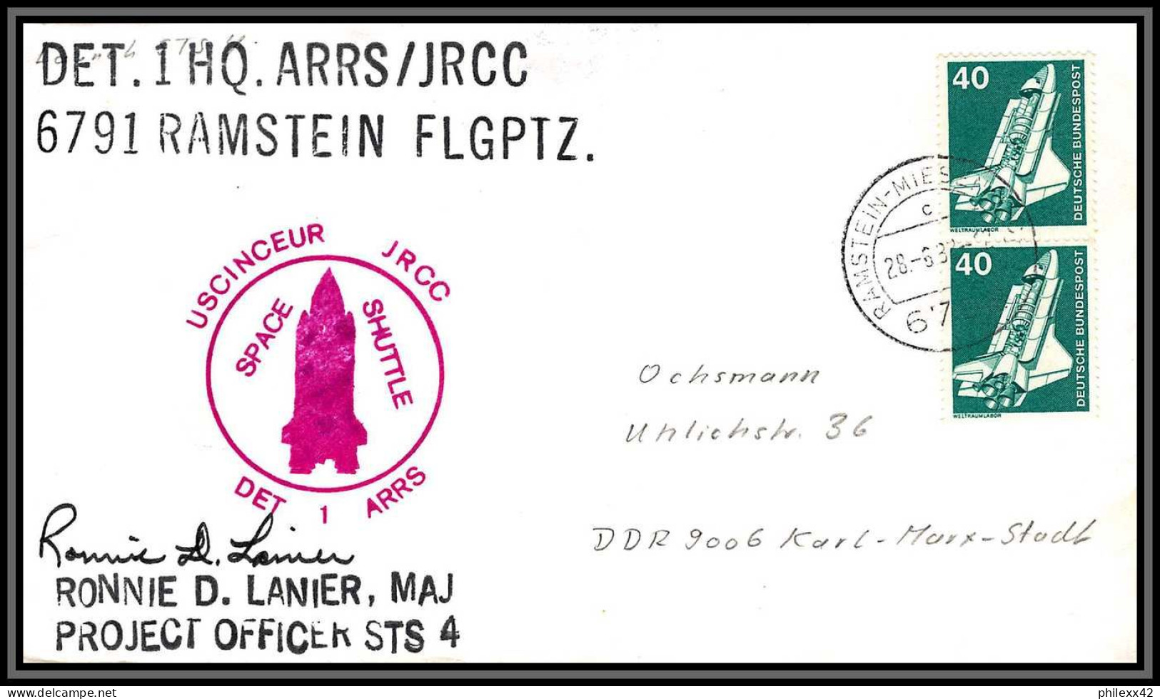 2906 Espace (space) Lettre (cover) Signé Signed Autograph Allemagne (germany Bund) Sts-4 Columbia Shuttle 28/6/1982 - Europe