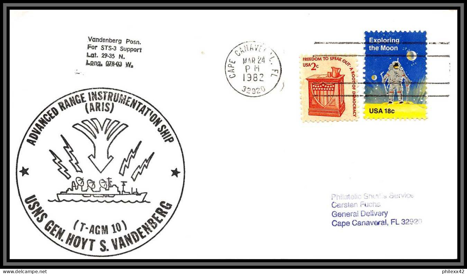 2891 Espace (space) Lettre (cover) USA Sts-3 Vandenberg T-agm-10 Columbia Shuttle (navette) 24/3/1982 - United States