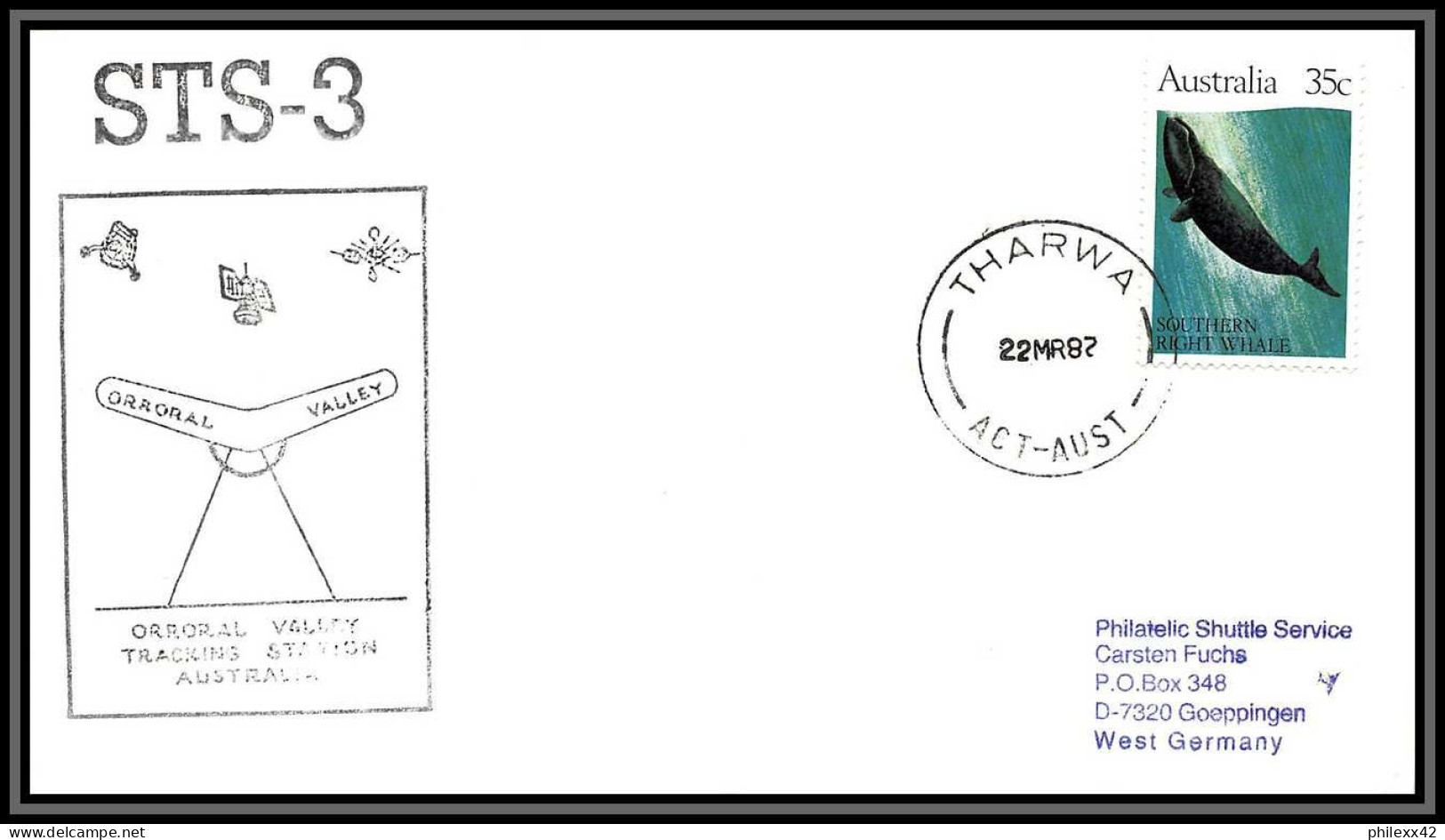 2887 Espace Space Lettre (cover Briefe Australie Australia Start Sts-3 Columbia Shuttle (navette) 22/3/1982 Whale - Oceania
