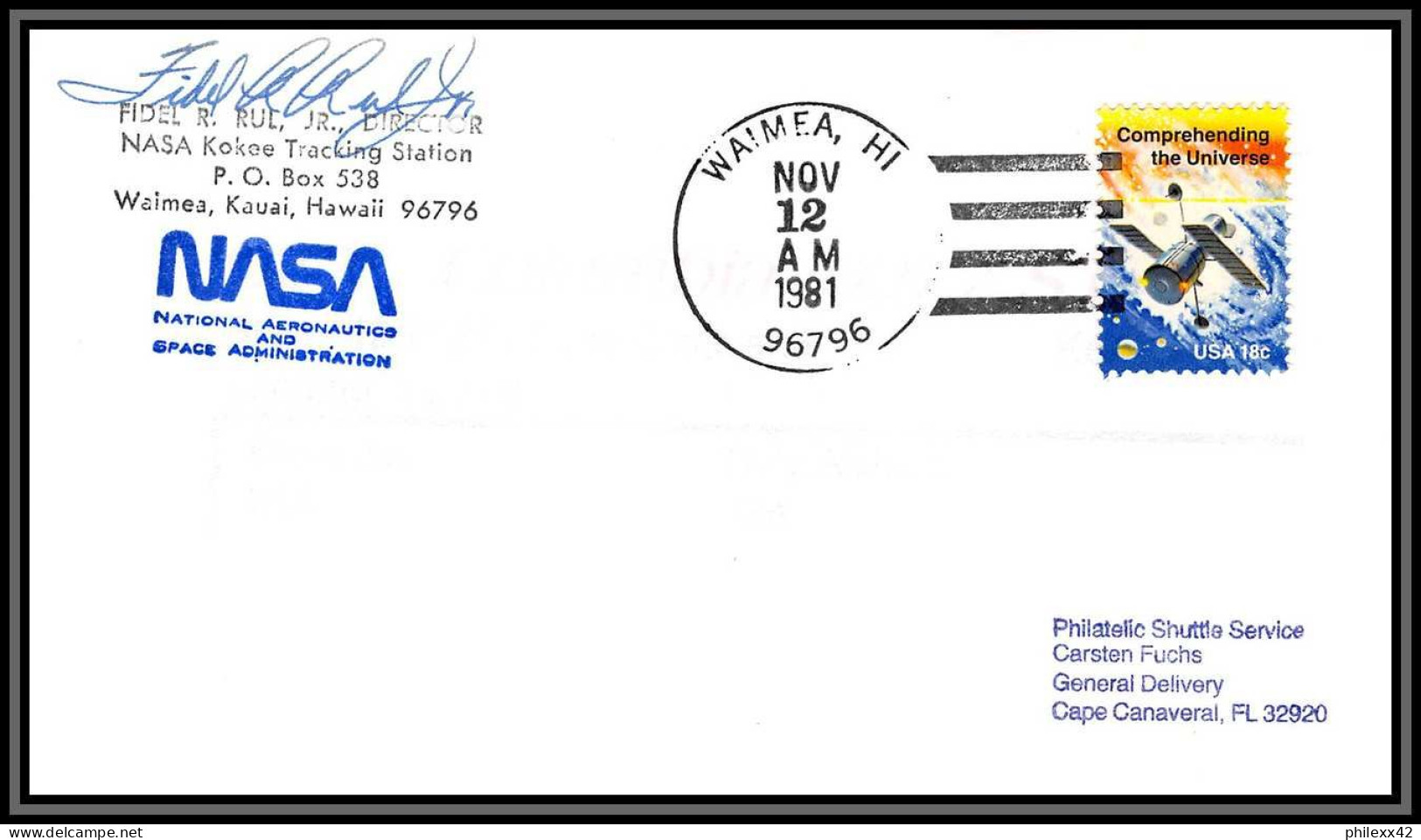 2872 Espace (space) Lettre Cover Signé (signed Autograph) USA Sts-2 Columbia Shuttle (navette) Start Waimea 12/11/1981 - Estados Unidos