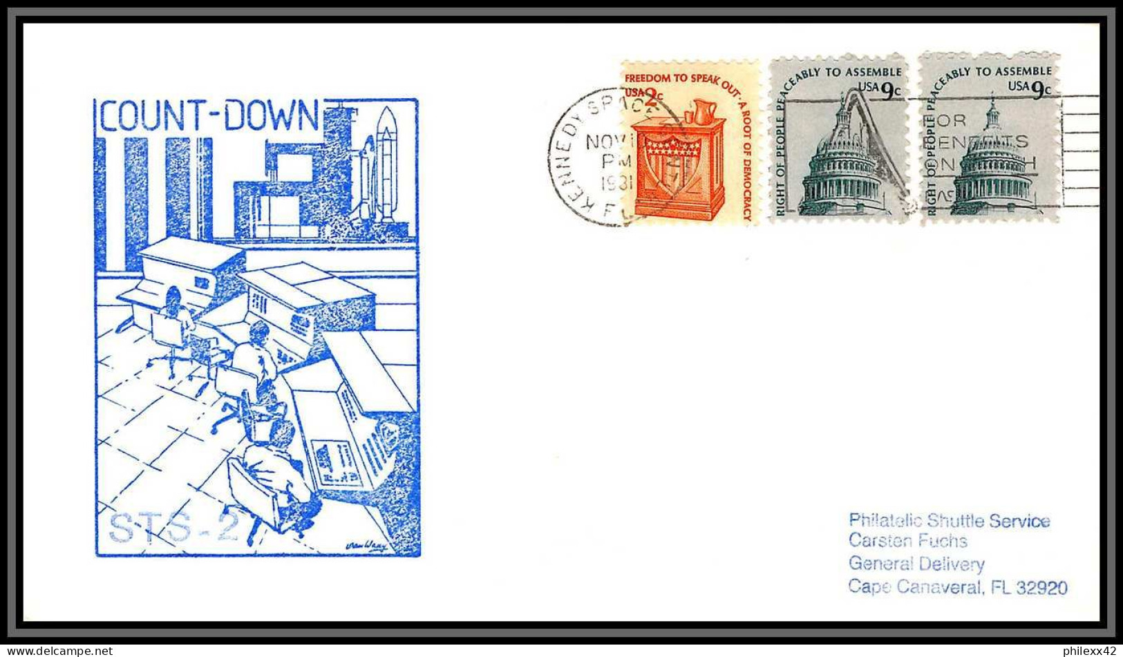 2875 Espace (space Raumfahrt) Lettre (cover Briefe) USA Sts-2 Columbia Shuttle (navette) 10/11/1981 Count Down - USA
