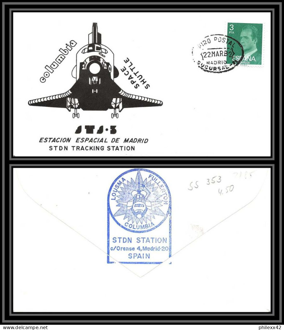 2885 Espace (space Raumfahrt) Lettre (cover Briefe) Espagne (spain) Sts-3 Columbia Shuttle (navette) 22/3/1982 Start - Europe