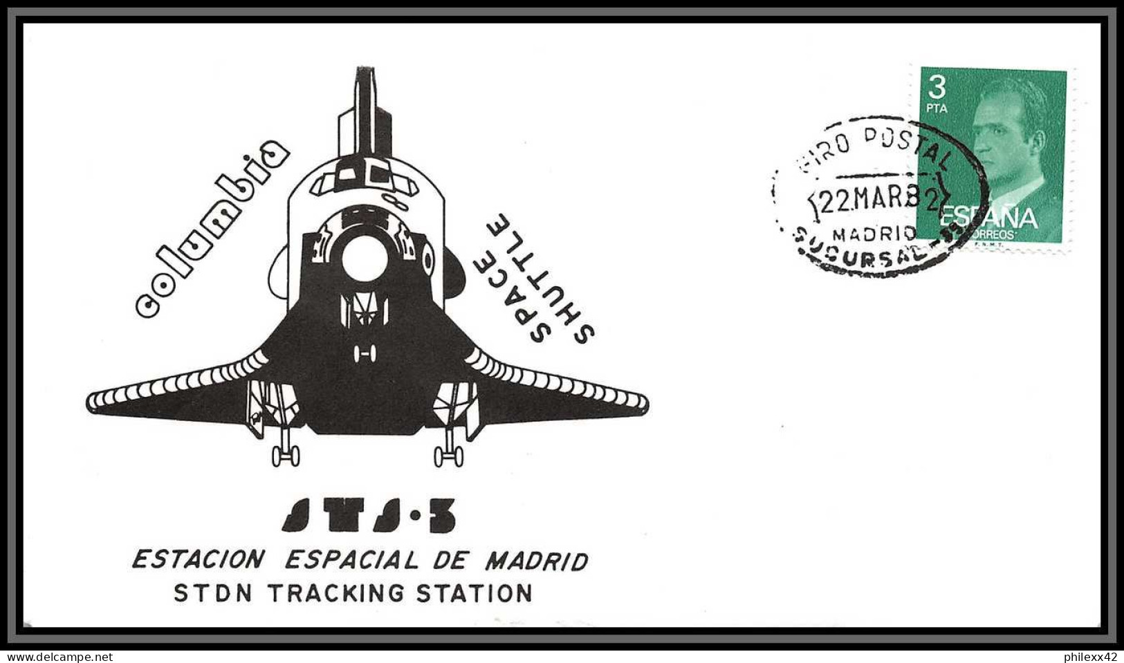 2885 Espace (space Raumfahrt) Lettre (cover Briefe) Espagne (spain) Sts-3 Columbia Shuttle (navette) 22/3/1982 Start - Europe