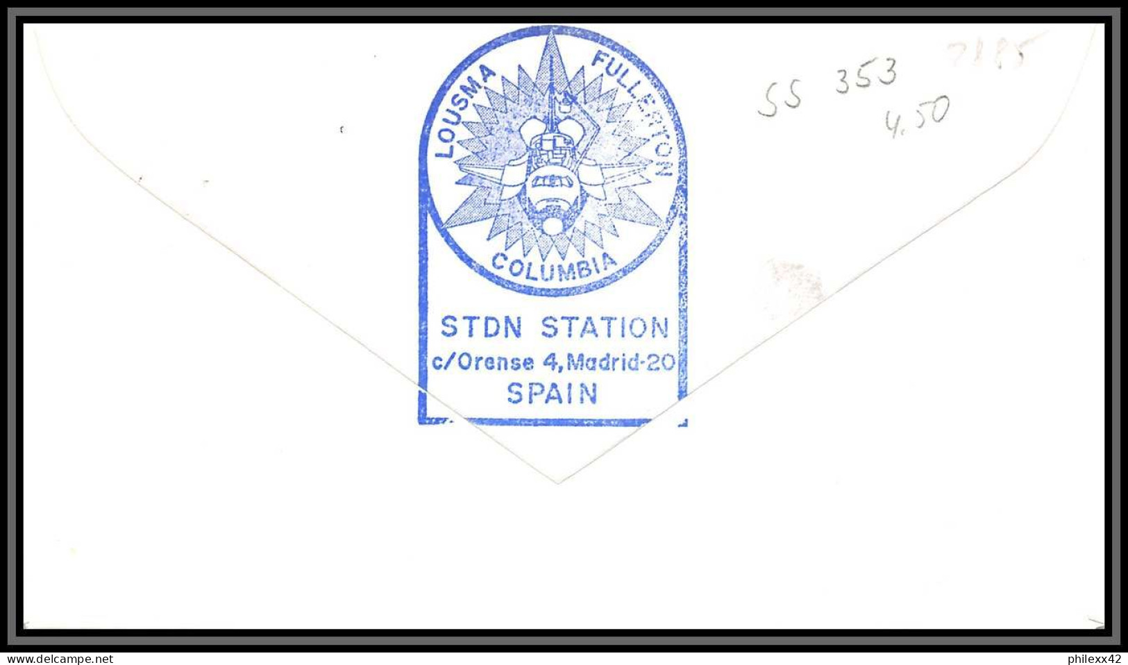 2885 Espace (space Raumfahrt) Lettre (cover Briefe) Espagne (spain) Sts-3 Columbia Shuttle (navette) 22/3/1982 Start - Europe