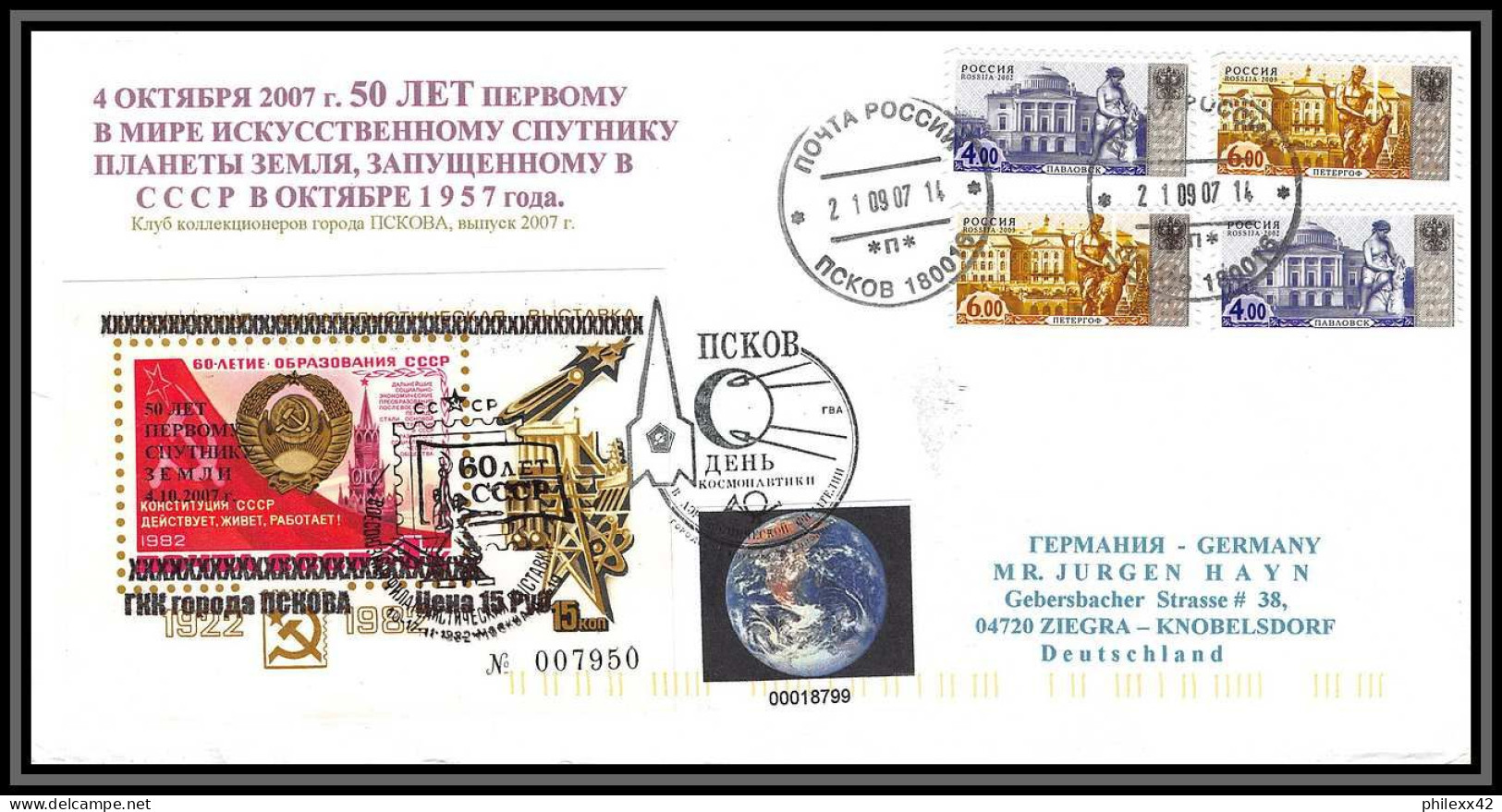 2802 Espace (space Raumfahrt) Lettre (cover Briefe) Russie (Russia) Tirage Numéroté 50 Ex Earth Mir Iss 21/9/2007 - Rusia & URSS