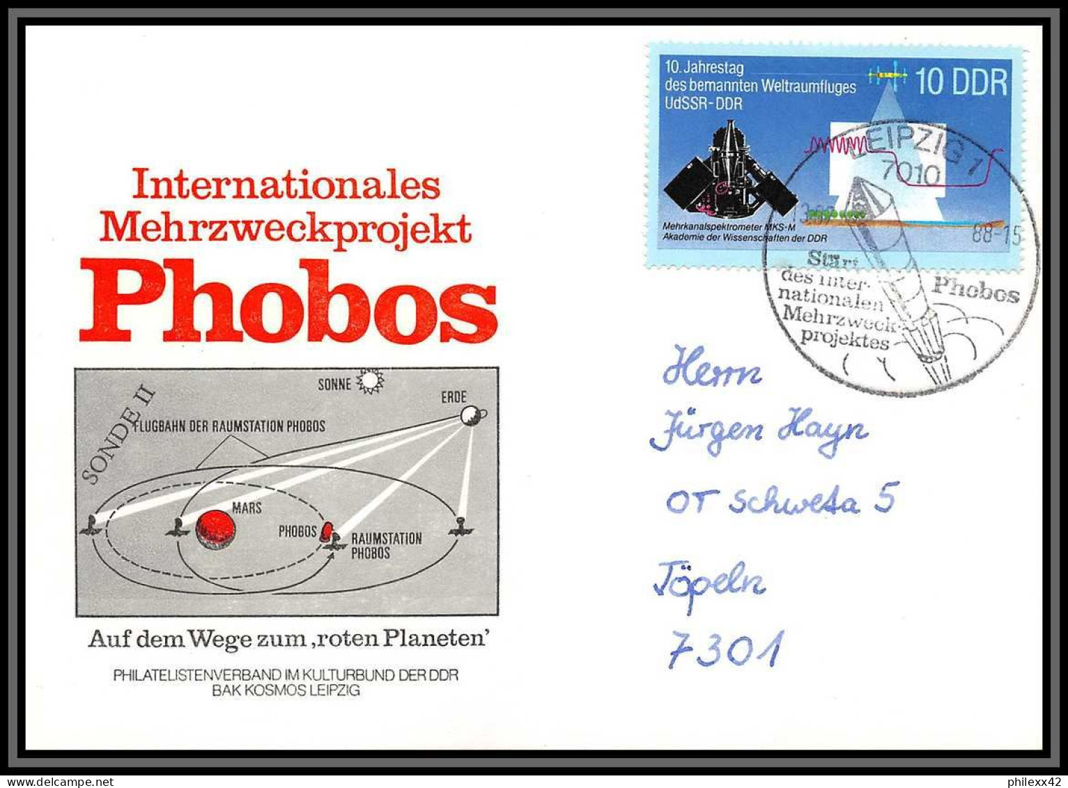 2852 Espace (space Raumfahrt) Lot De 5 Lettre (cover) Allemagne (germany DDR) Phobos Probe Satellite1988 5 Lettres - Europe