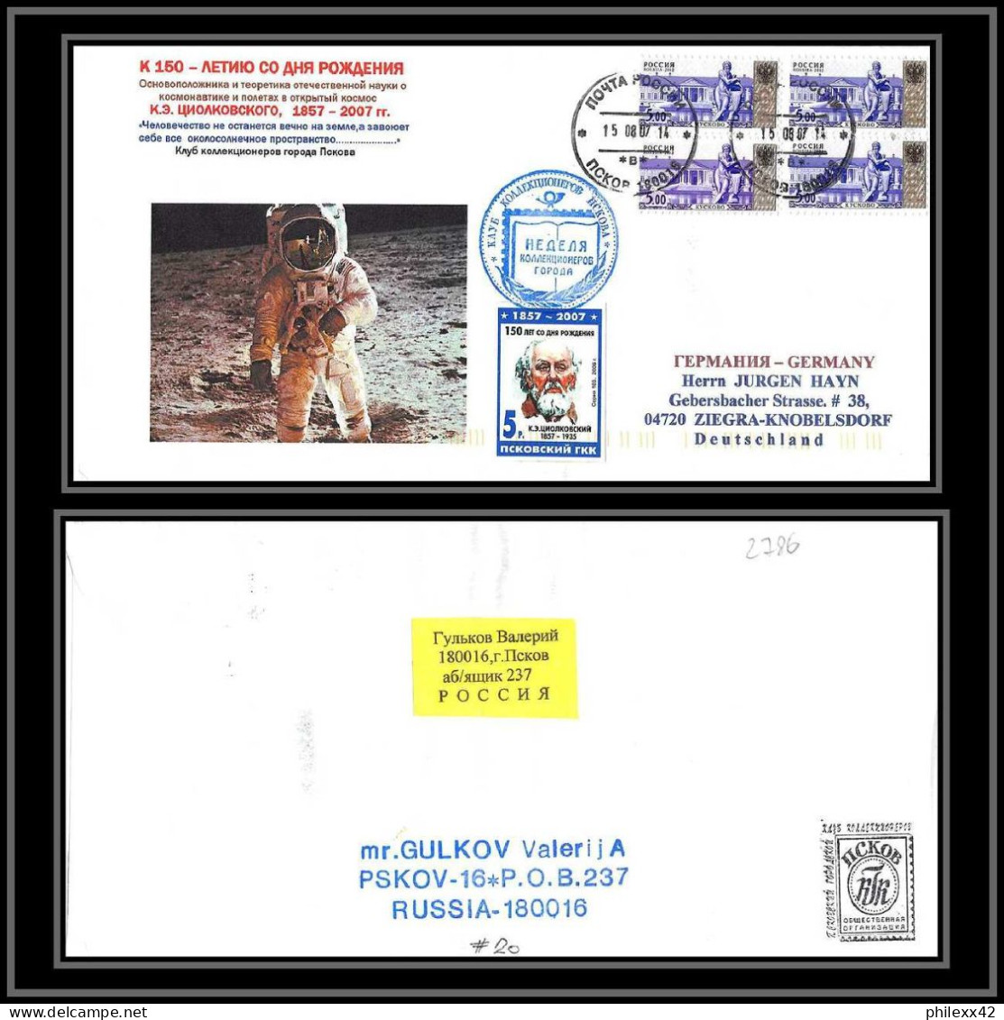 2786 Espace (space Raumfahrt) Lettre (cover Briefe) Russie (Russia) Tirage Numéroté 50 Ex Tsiolkovski 15/8/2007 - Rusland En USSR