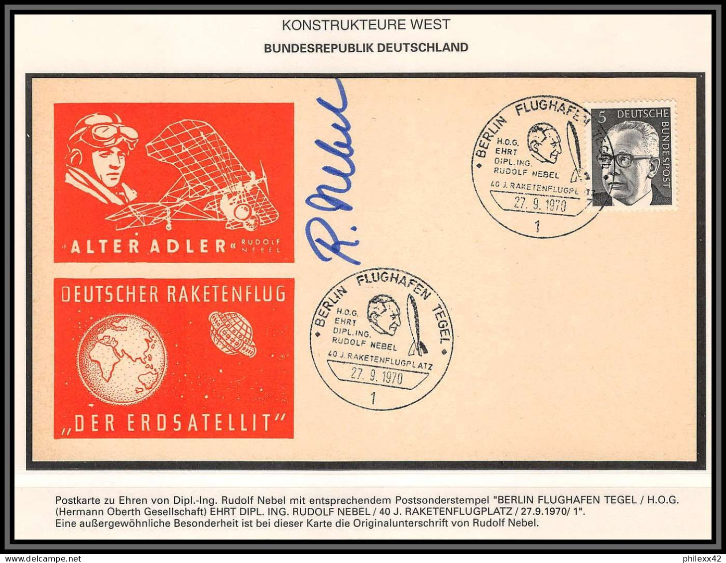 2733X Espace (space Raumfahrt) Lettre (cover) Allemagne (germany Bund) Signé (signed Autograph) 27/9/1970 Nebel - Europe
