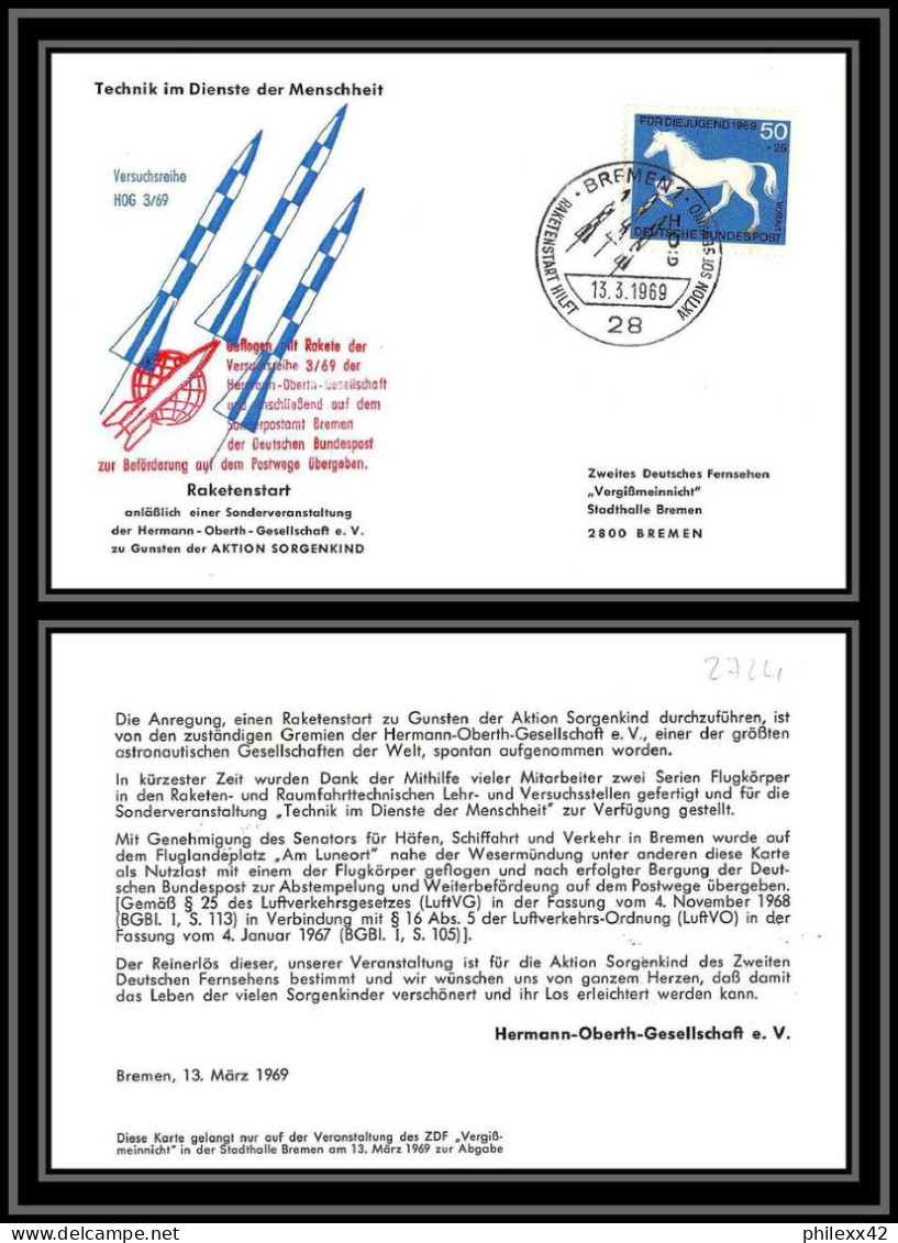 2724 Espace (space Raumfahrt) Lettre (cover Briefe) Allemagne (germany Bund) Bremen Raketenstart 13/3/1969 - Europe