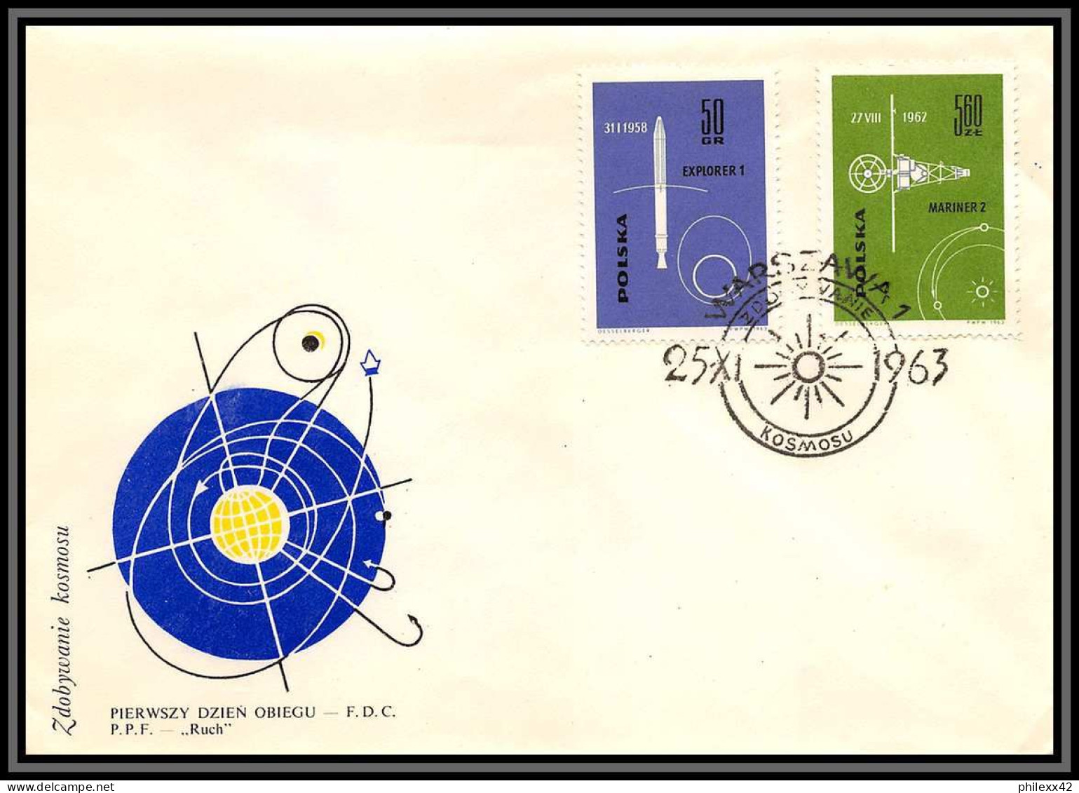 2758 Espace (space Raumfahrt) Lettre (cover Briefe) Pologne (Poland) 25/11/1963 1302/1311 Fdc + Usd - Europe