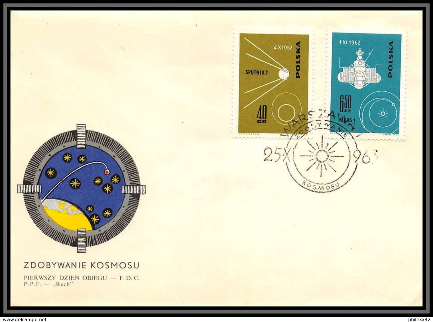 2758 Espace (space Raumfahrt) Lettre (cover Briefe) Pologne (Poland) 25/11/1963 1302/1311 Fdc + Usd - Europe