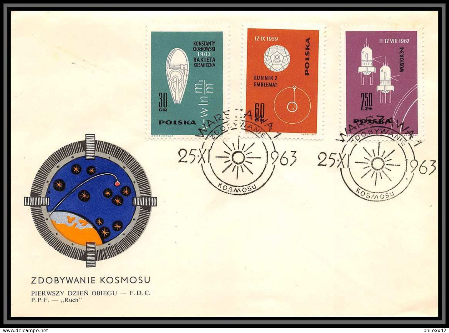 2758 Espace (space Raumfahrt) Lettre (cover Briefe) Pologne (Poland) 25/11/1963 1302/1311 Fdc + Usd - Europe