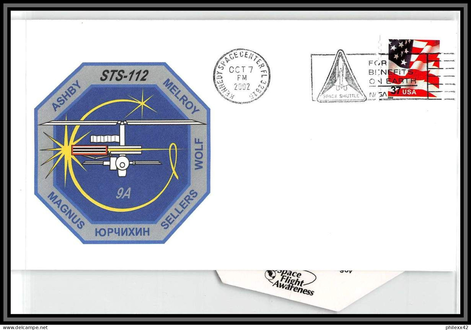 2674 Espace (space Raumfahrt) Lettre(cover USA START Shuttle Navette Atlantis Sts-112 7/10/2002 + Stickers Autocollant - Stati Uniti