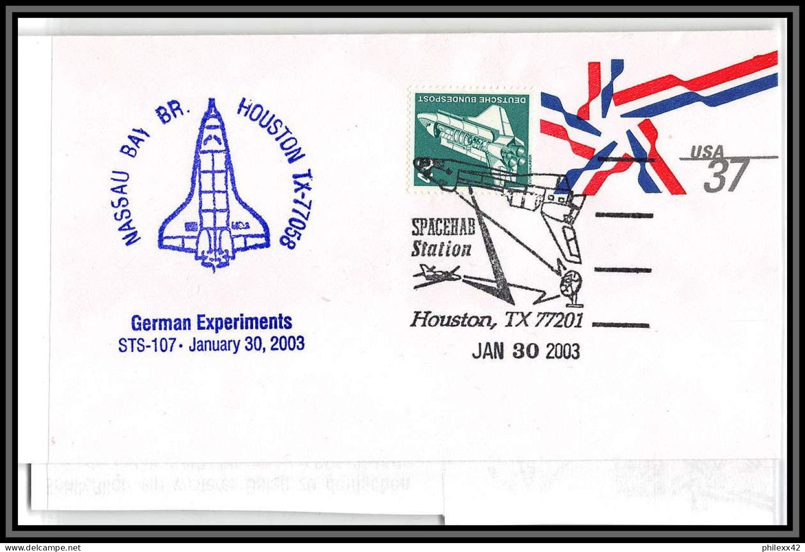 2691 Espace Spac) Entier Postal Stationery USA Sts-107 Columbia Shuttle 30/1/2003 German Experiments Allemagne Bund - Europe