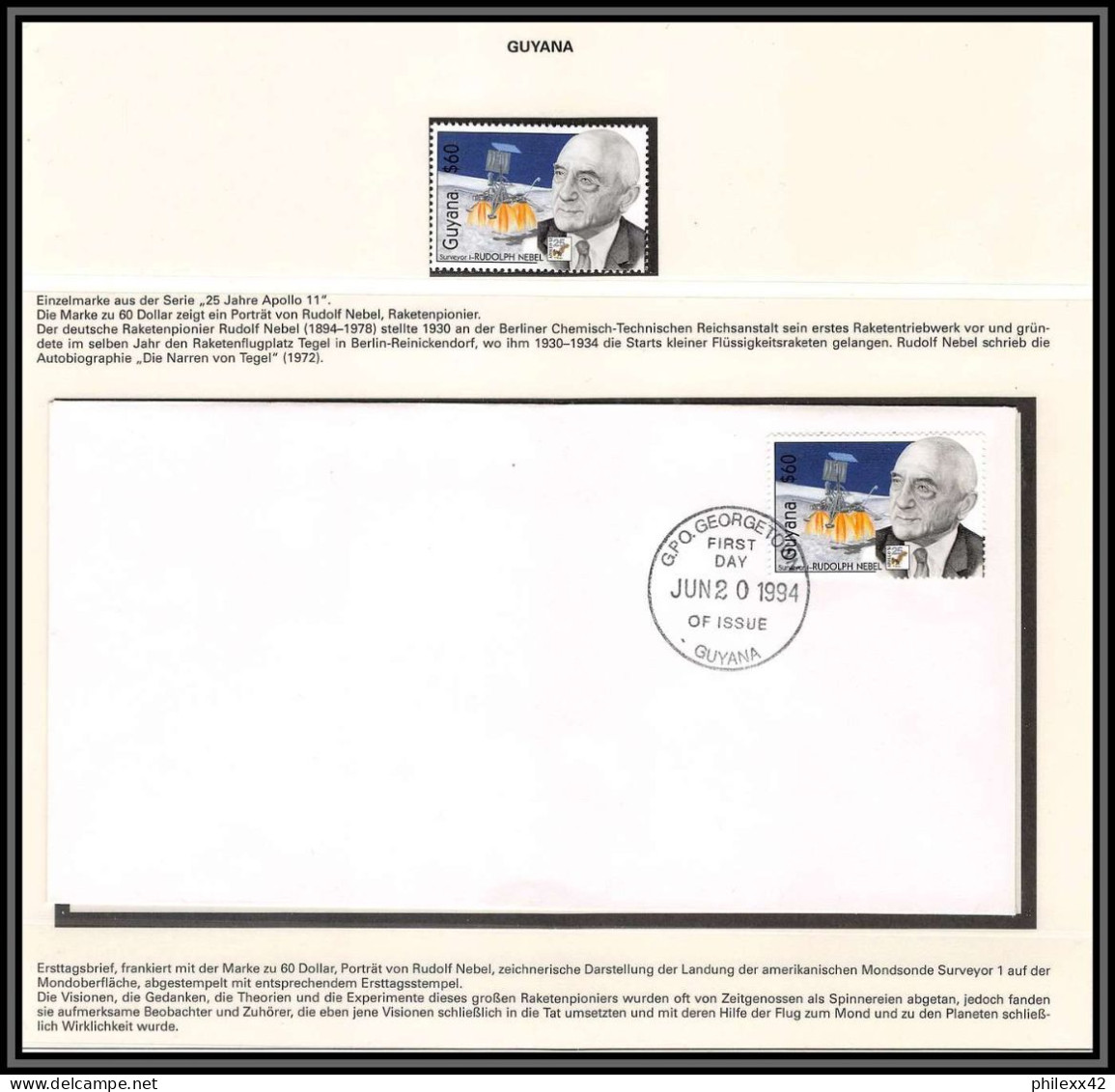 2486X Espace (space Raumfahrt) Lettre (cover Briefe) Guyana Apollo 11 2/6/1994 Nebel FDC + ** MNH - Südamerika