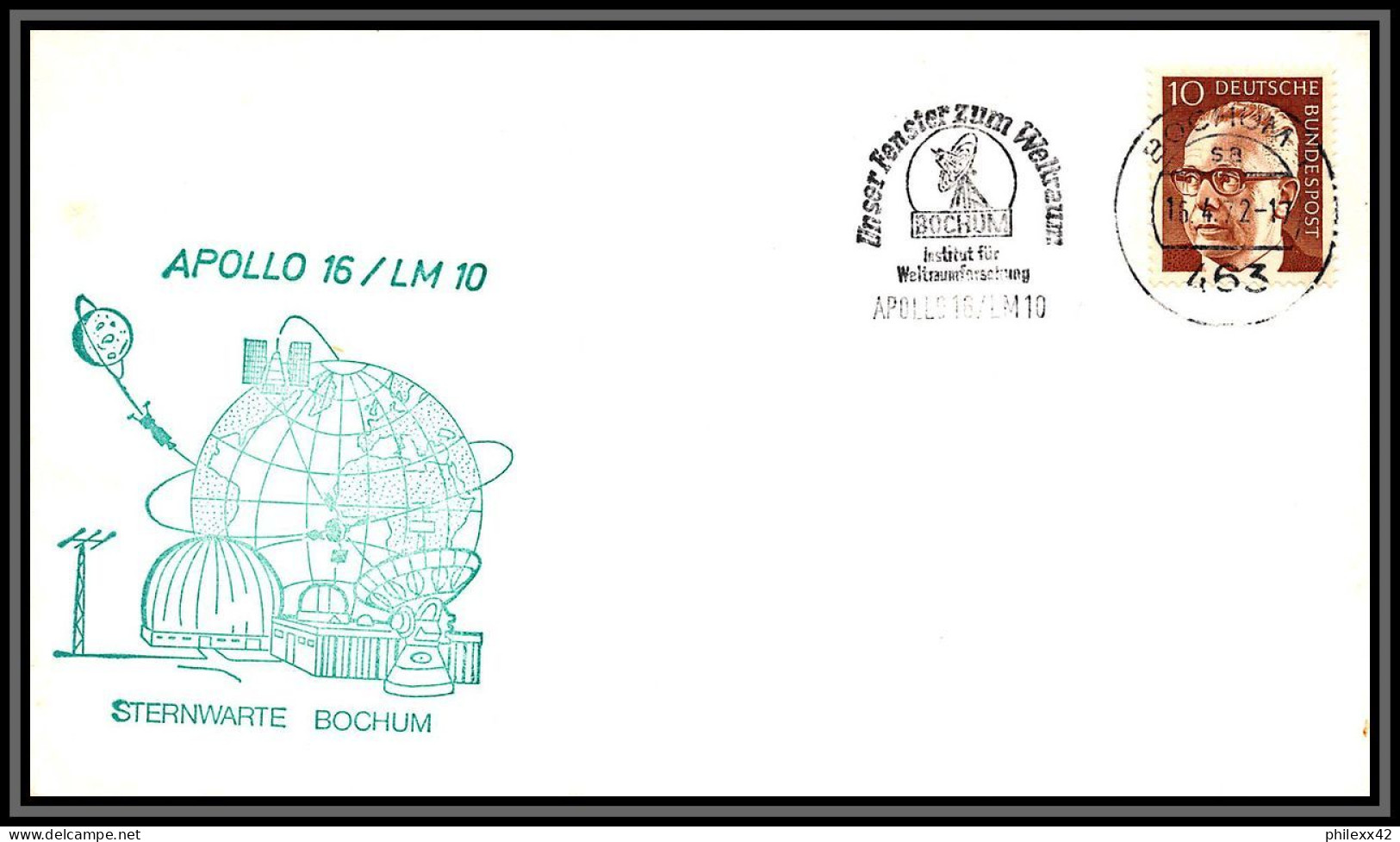 2417 Espace (space Raumfahrt) Lettre (cover Briefe) Allemagne (germany Bund) Apollo 16 Lm-10 Bochum 16/4/1972 - Europe