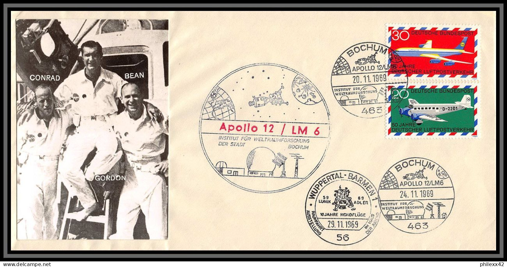 2401 Espace (space Raumfahrt) Lettre (cover Briefe) Allemagne (germany Bund Rfa) Apollo 12 Lm 6 Bochum 1969 - Europe