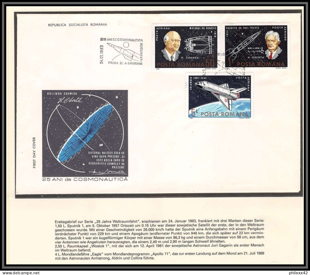 2438X Espace (space) Lettre (cover) Roumanie Romana 24/1/1983 Spoutnik Sputnik 25 Ans De Cosmonautica Fdc + ** Mnh - Russie & URSS