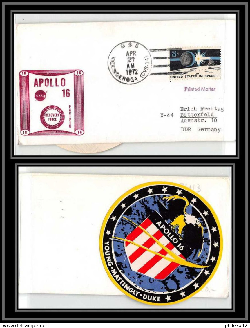 2413 Espace (space Raumfahrt) Lettre Cover USA Apollo 16 27/4/1972 Ticonderoga Pacific Recovery + Stickers (autocollant) - Stati Uniti