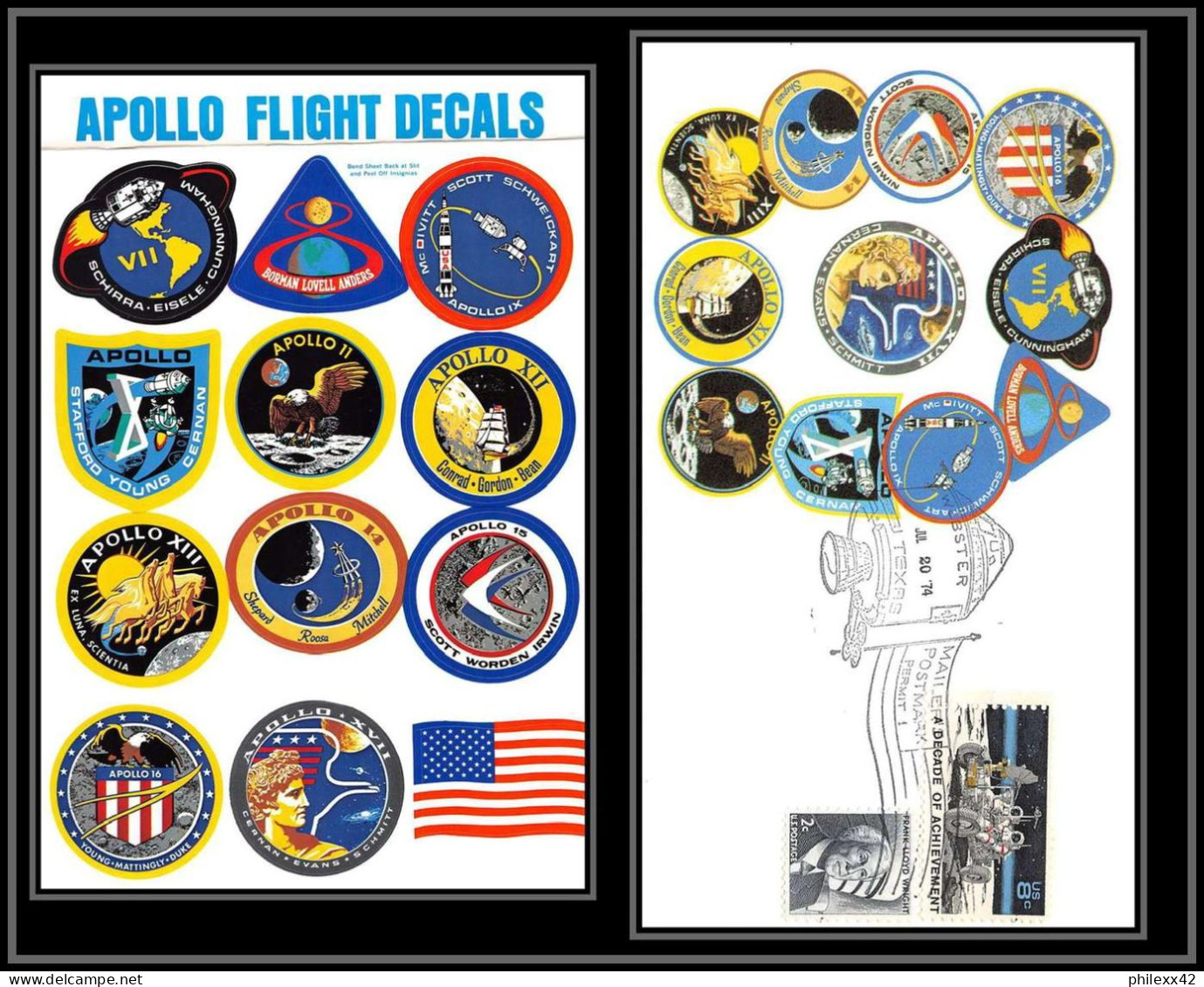 2424X Espace (space Raumfahrt) Stickers (autocollant) 30x22 Cm Usa Apollo Flight Decals Stickers 20/7/1974 - Etats-Unis