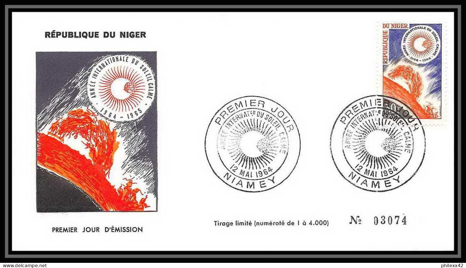 4316/ Espace Space Raumfahrt Lettre Cover Briefe Cosmos 12/5/1964 FDC Année Internationale Du Soleil Calme Niger - Afrique