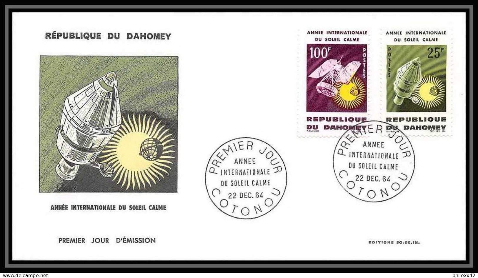 4318/ Espace Space Lettre Cover Briefe Cosmos 22/12/1964 Lot 2 FDC Année Internationale Du Soleil Calme Dahomey - Africa