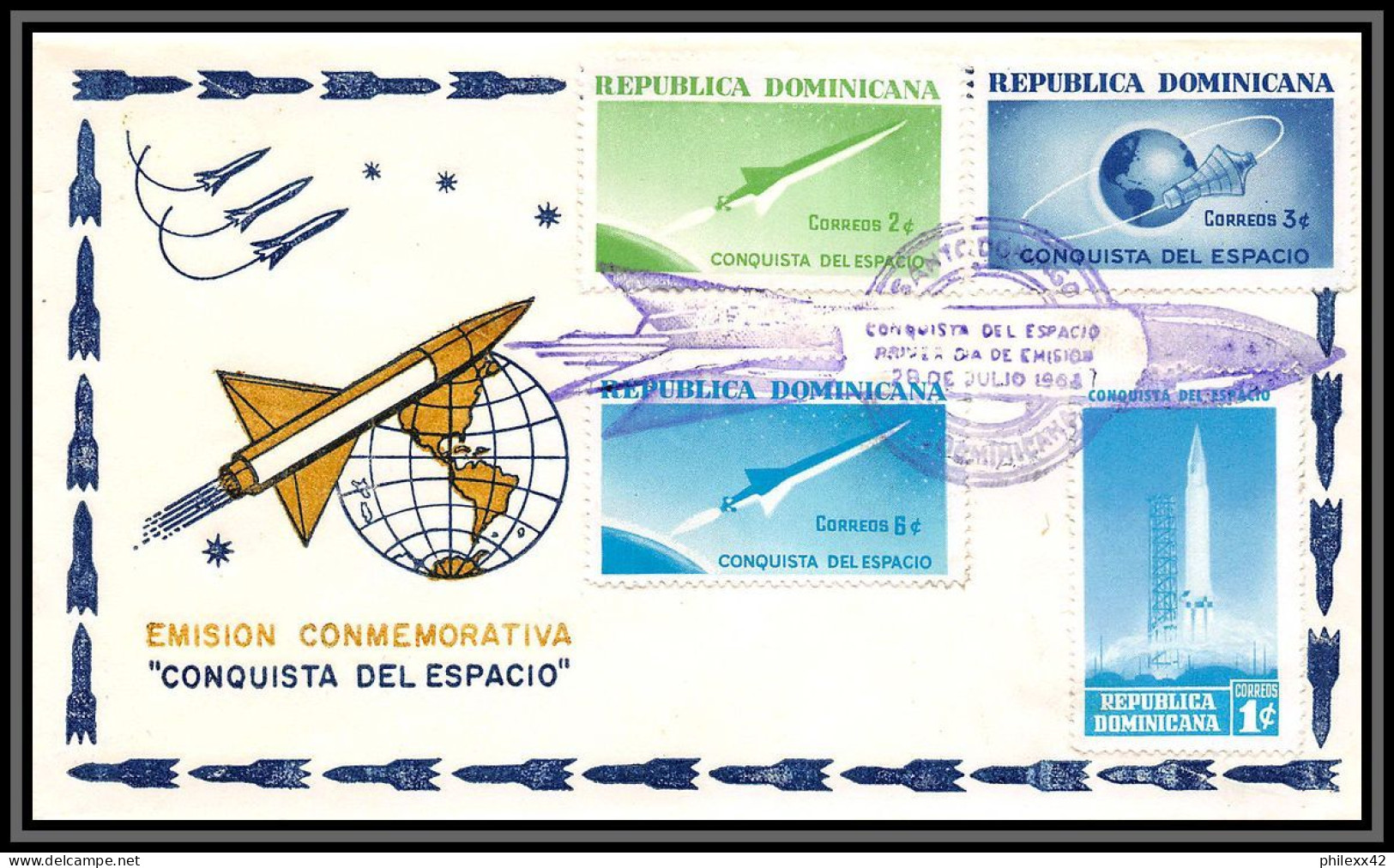 4303/ Espace (space) Lettre (cover Briefe) 28/6/1964 CONQUISTA DEL ESPACIO FDC Dominicana (République Dominicaine) - Sud America