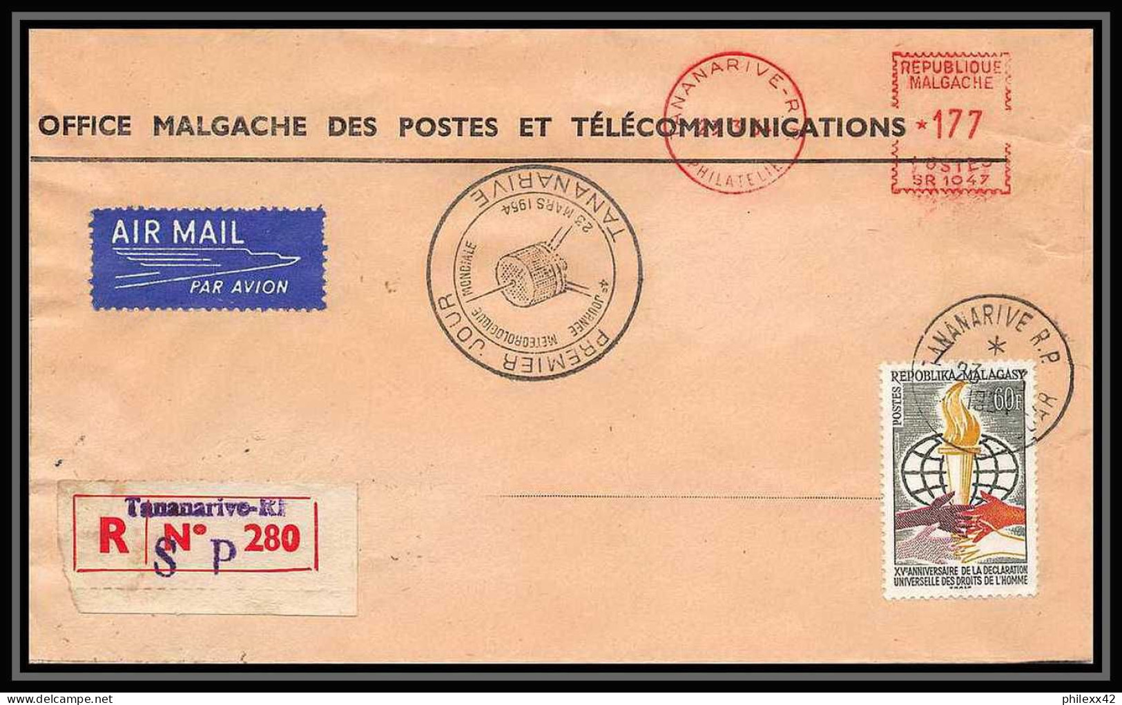 4310/ Espace (space) Lettre (cover Briefe) 23/3/1964 FDC Journée Météorologique Mondiale Madagascar (malagasy) - Afrika