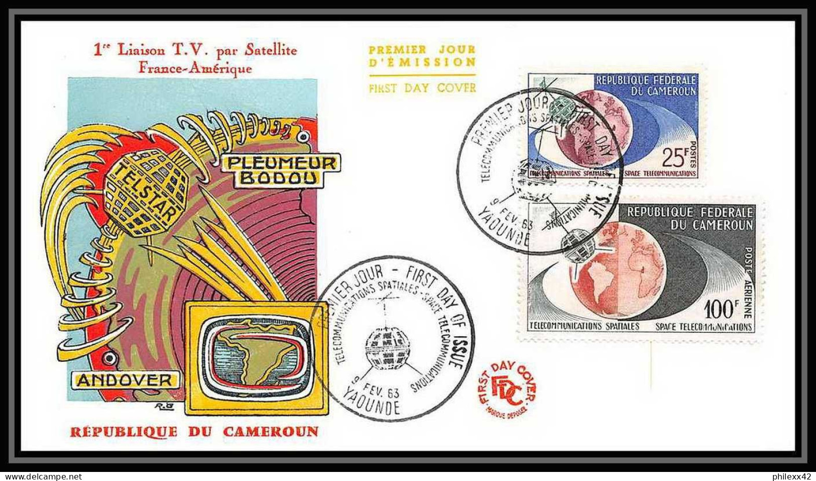 4085/ Espace Space Raumfahrt Lettre Cover Briefe Cosmos 9/2/1963 1°liaison Tv Par Satellite Cameroun PLEUMEUR BODOU - Afrique