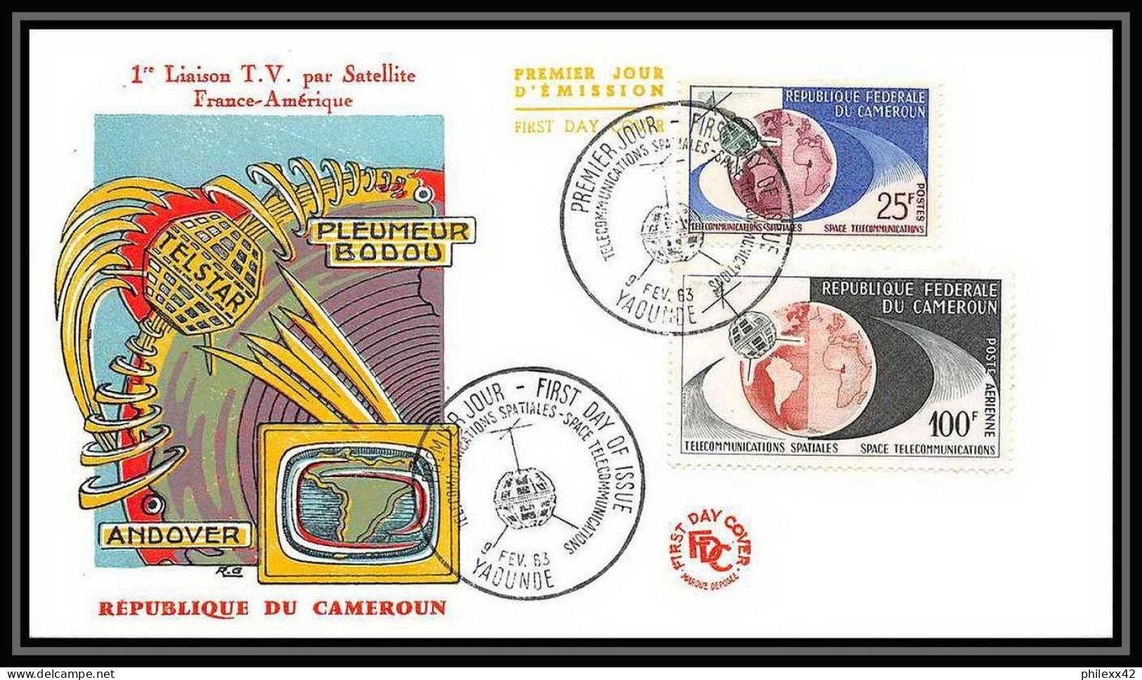 4085/ Espace Space Raumfahrt Lettre Cover Briefe Cosmos 9/2/1963 1°liaison Tv Par Satellite Cameroun PLEUMEUR BODOU - Afrique