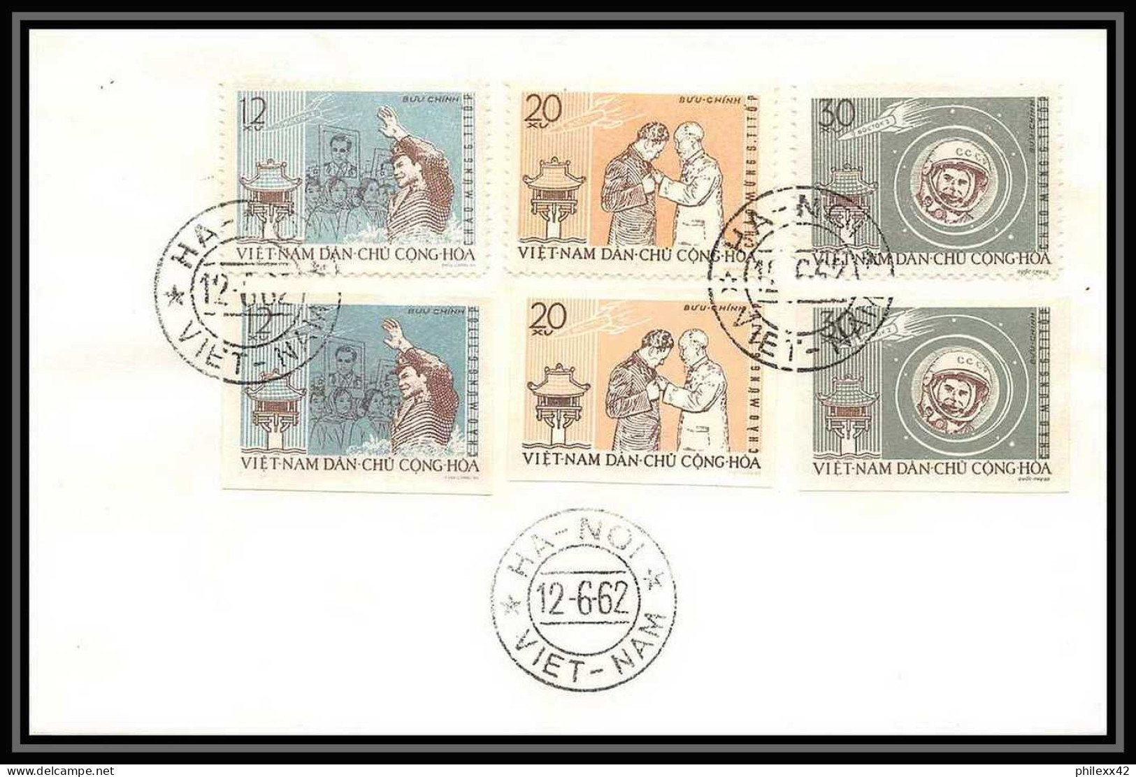 3825/ Espace (space) Lettre (cover Briefe) 12/6/1962 Fdc Yvert 278/80 Non Dentelé (imperforate) Titov Viet Nam (Vietnam) - Asie