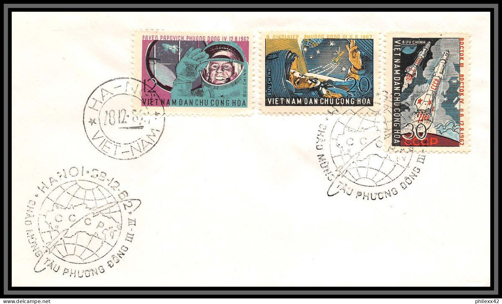 3826a/ Espace Space Lettre Cover Briefe Cosmos 18/12/1962 Fdc YT 303/305 Vostok Viet Nam (Vietnam)  - Asie