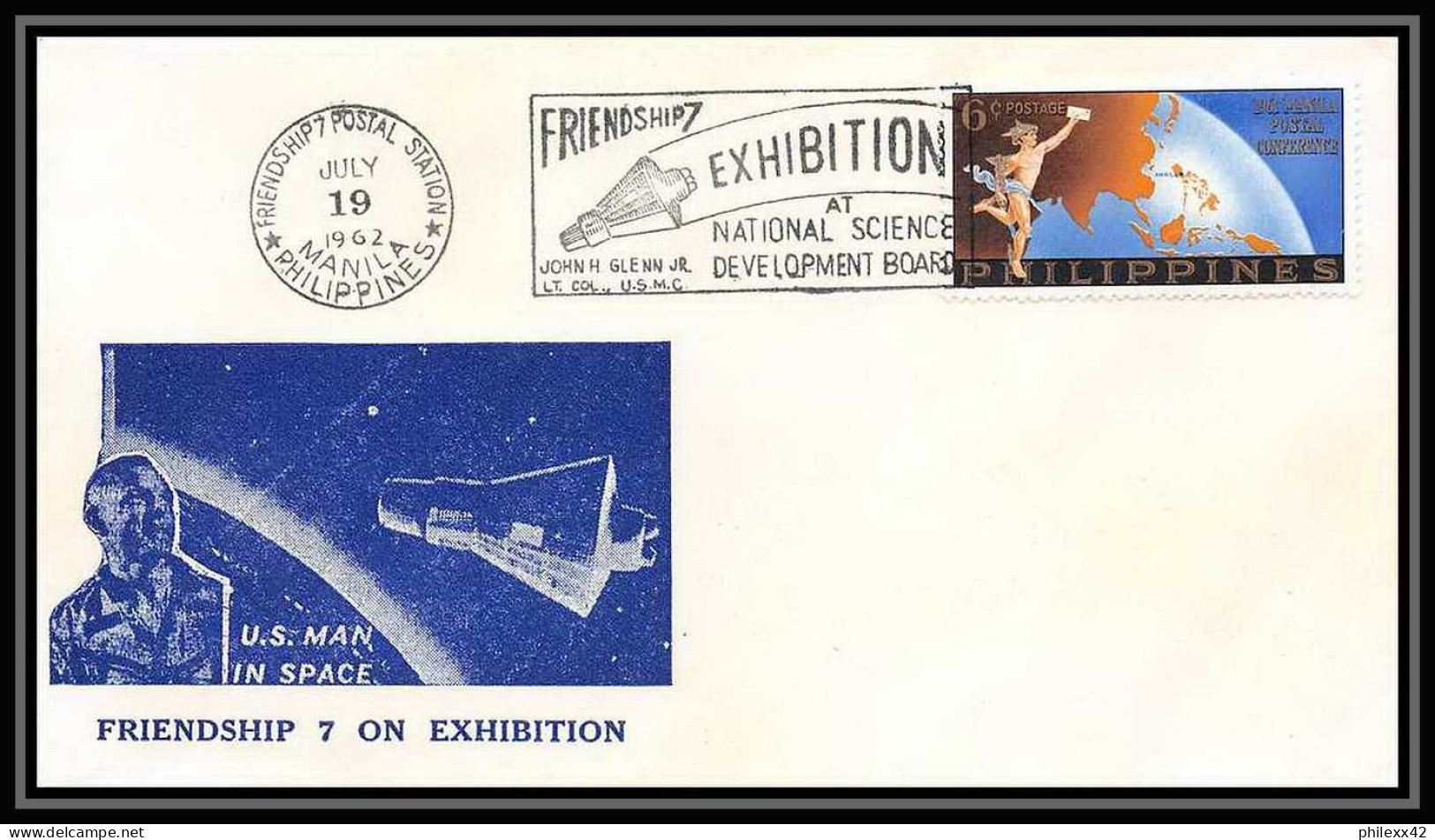 3813/ Espace Space Raumfahrt Lettre Cover Briefe Cosmos 19/7/1962 Friendship 7 Philippines (pilipinas) - Asie