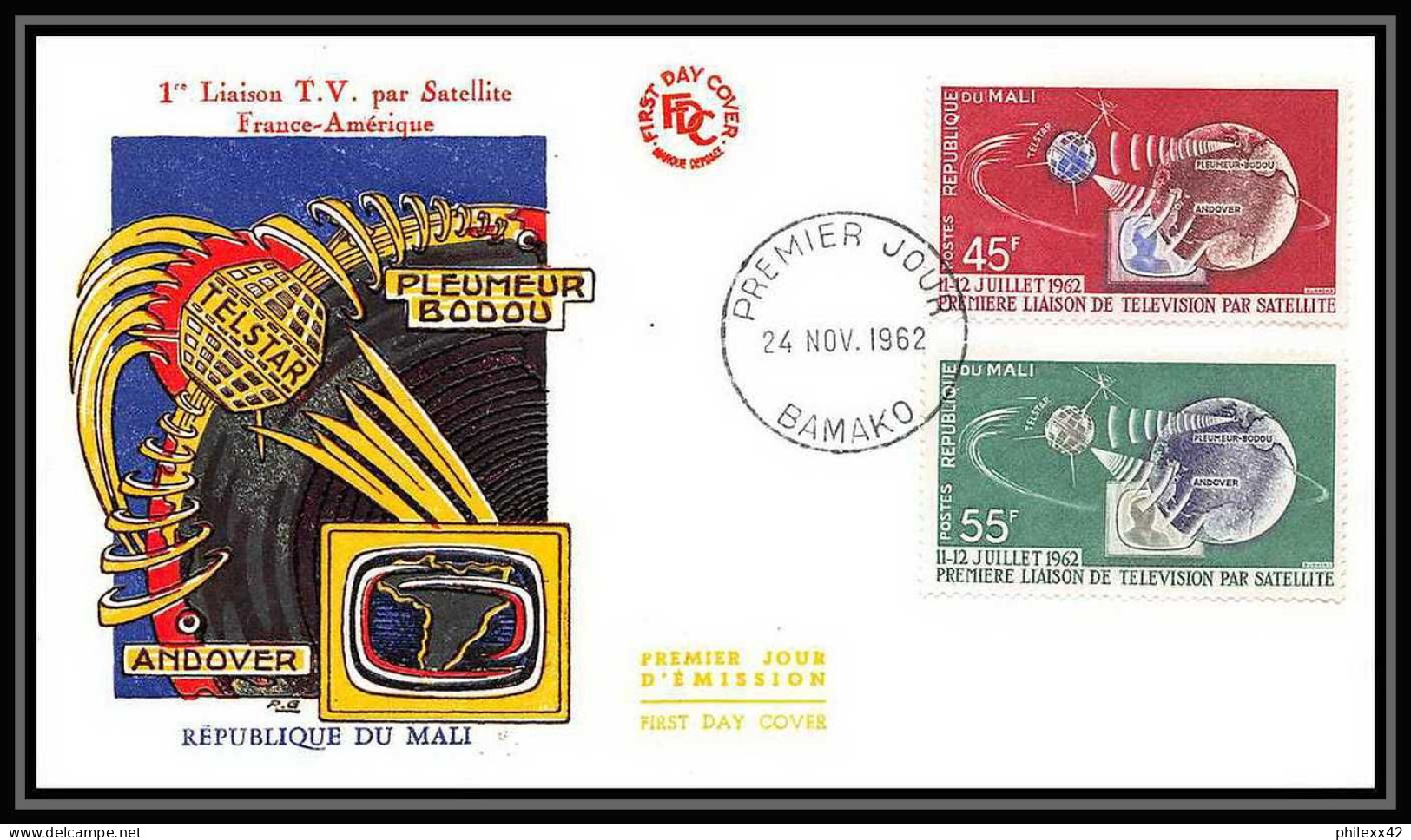 3803/ Espace Space Raumfahrt Lettre Cover Briefe Cosmos 24/11/1962 1ère Liaison Tv Par Satellite Fdc Mali - Afrique