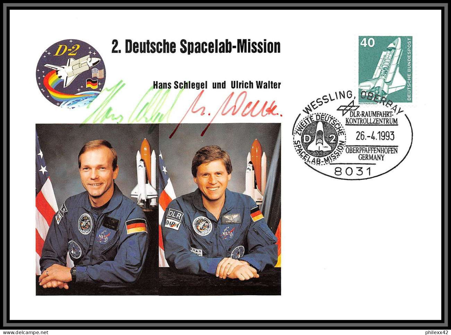 3767aX Espace Space Lettre (cover) Signé (signed Autograph) Walter / Schlegel Allemagne (germany Bund) STS-55 26/4/1993 - Europa