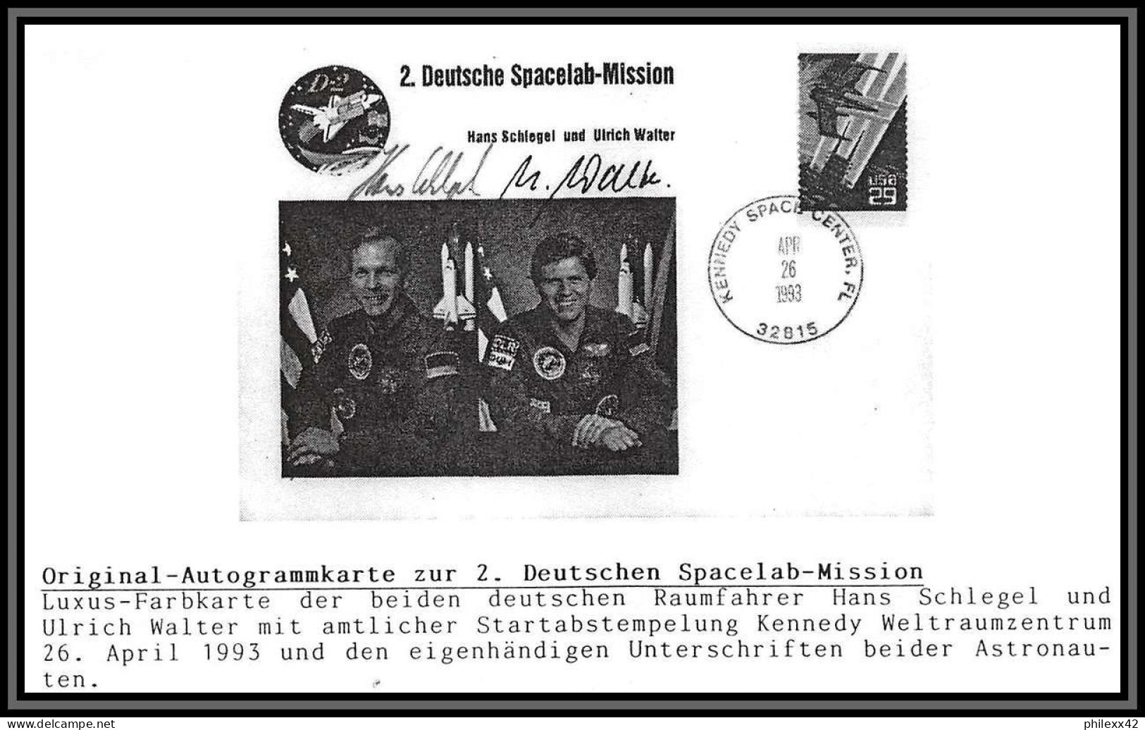 3767X Espace (space) Lettre (cover) Signé (signed Autograph) Walter / Schlegel Allemagne (germany Bund) STS-55 26/4/1993 - Europa