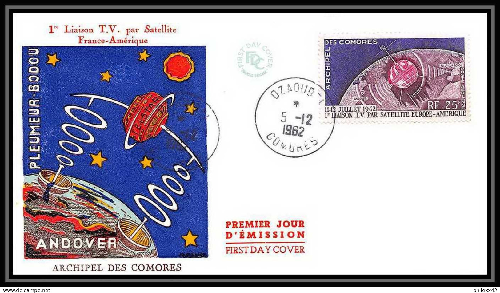 3752/ Espace Space Raumfahrt Lettre Cover Briefe Cosmos 5/12/1962 1ère Liaison Tv Par Satellite Comores (Comoros) - Afrique