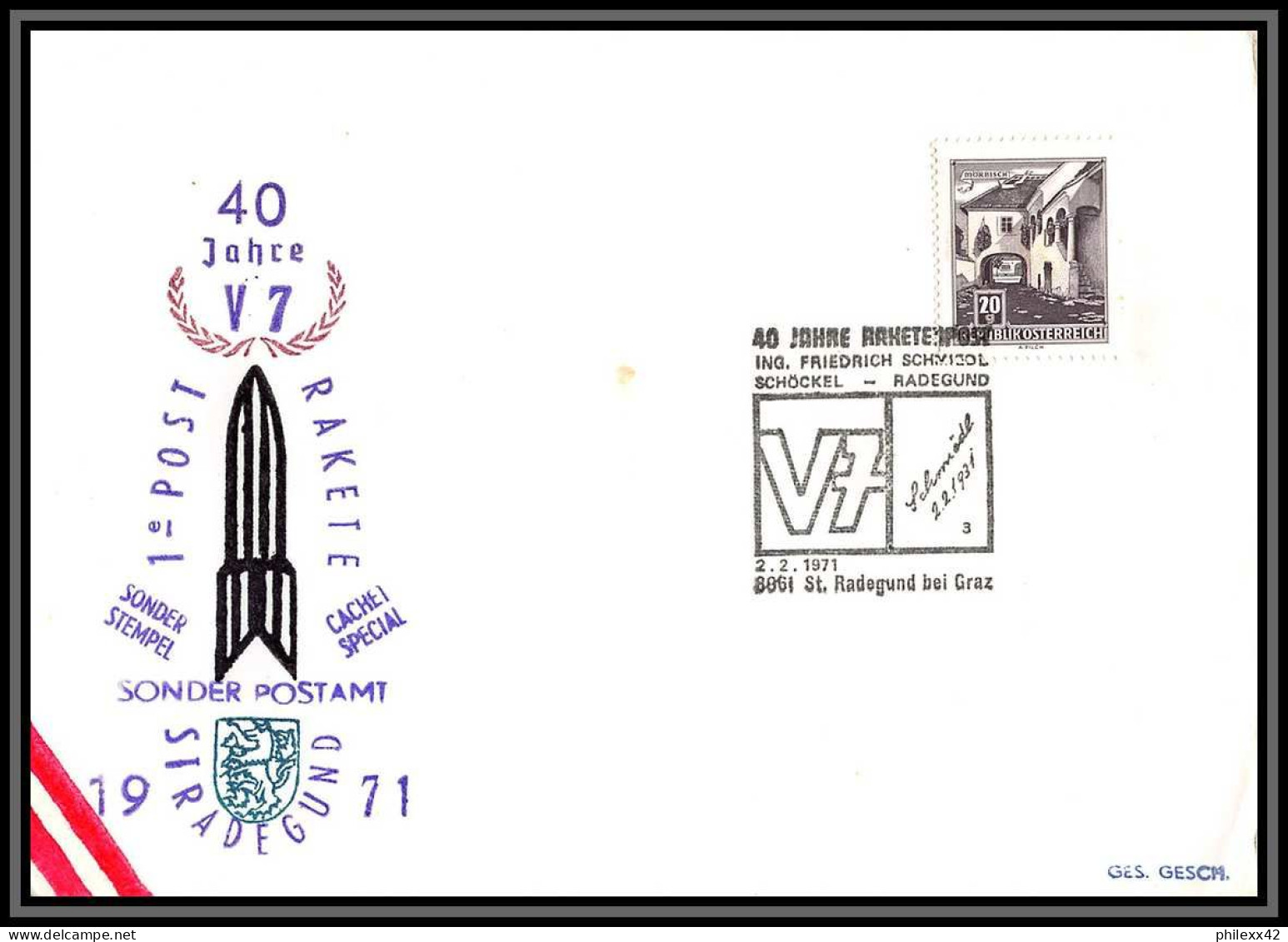 3753 Espace Space Raumfahrt Lettre Cover Briefe Cosmos Autriche (Austria) 2/2/1971 40 Jahre Raketnpost - Europe