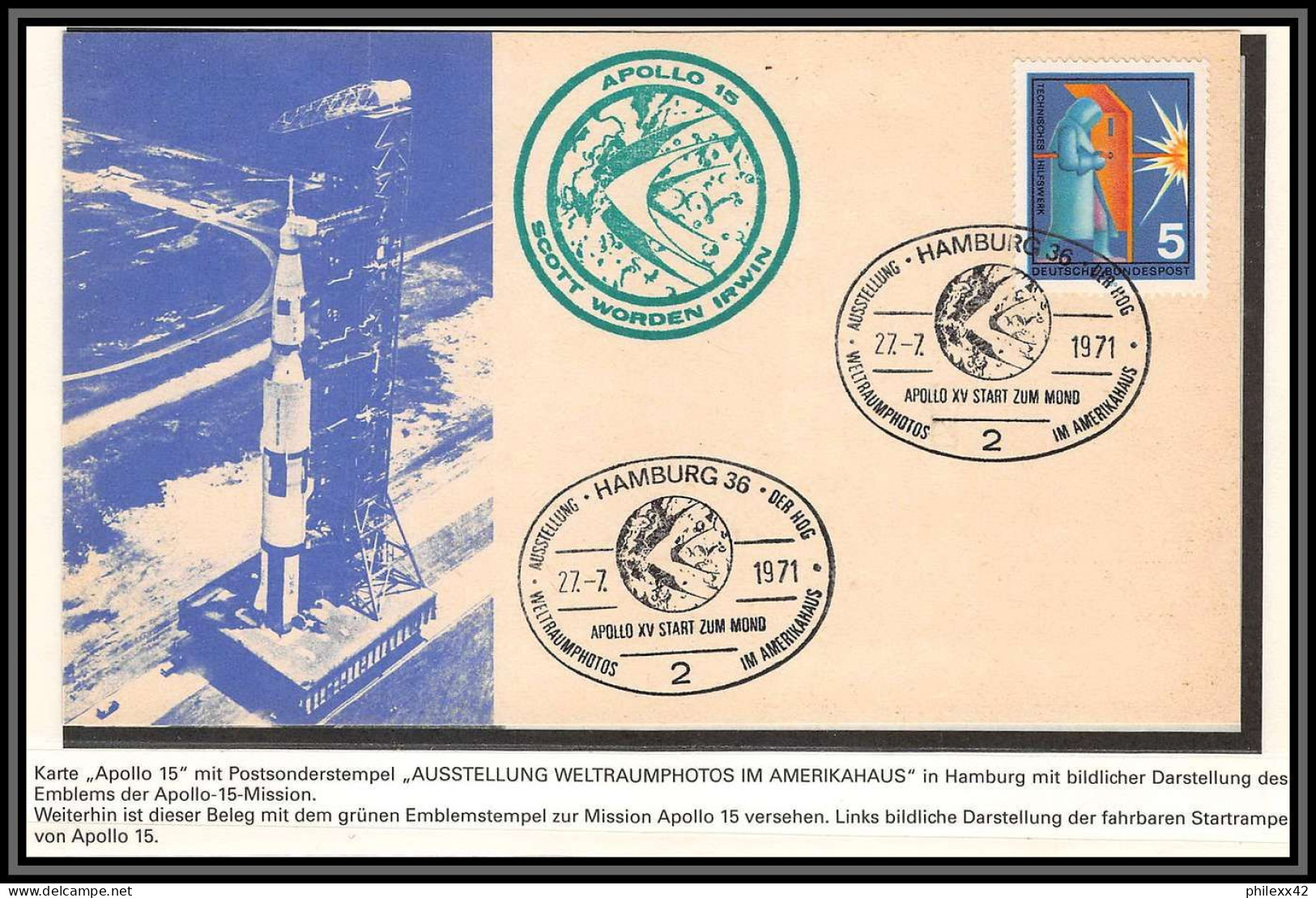 3773X Espace (space Raumfahrt) Lettre (cover Briefe) Allemagne (germany Bund) Apollo 15 27/7/1971 - Europe