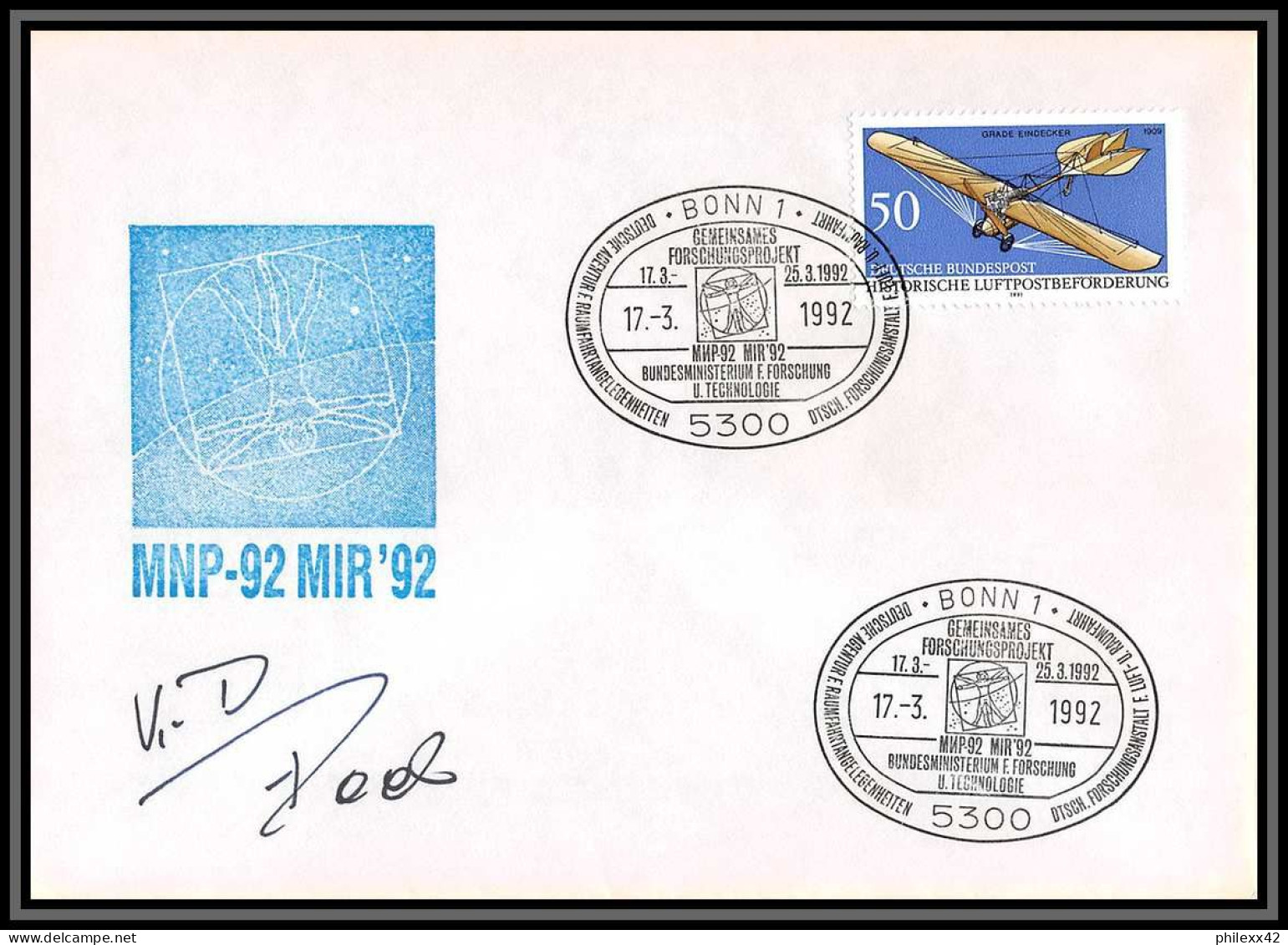 3653 Espace Space Raumfahrt Lettre Cover Signé Signed KD FLADE Autograph Russie Russia 12/3/1992 Soyouz Soyuz TM-14 - Europe