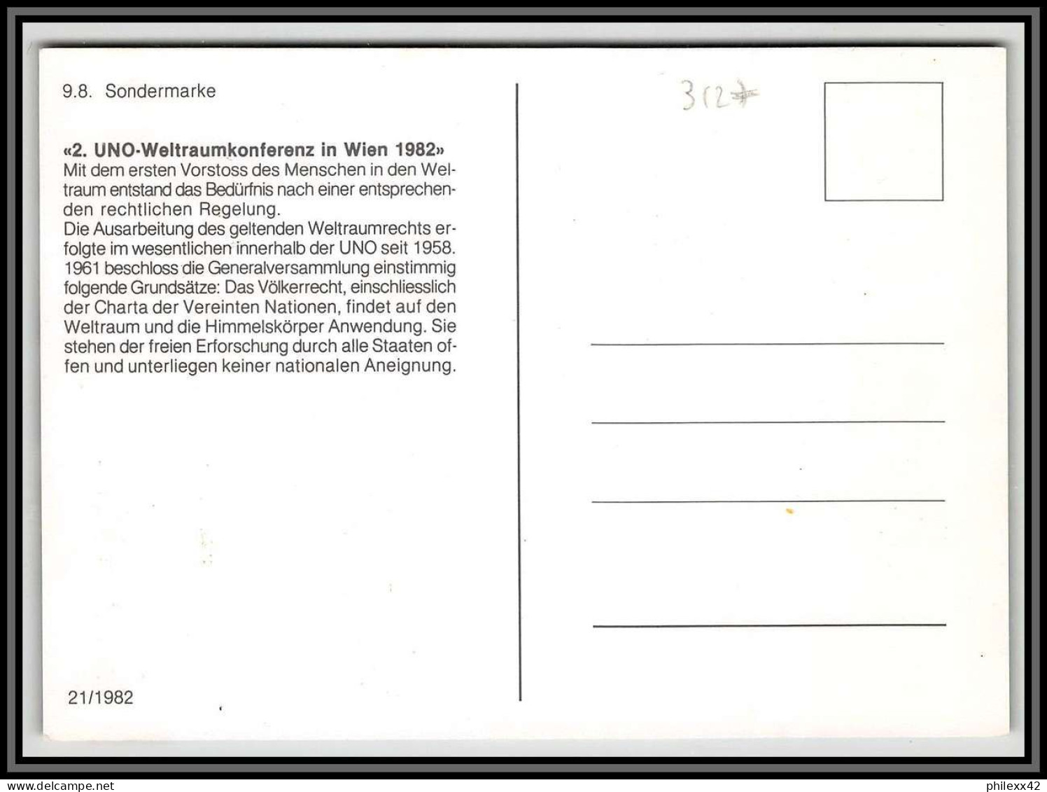 3631X Espace (space Raumfahrt) Carte Maximum (card) Autriche (Austria) Unispace 9/8/1982 - Europe