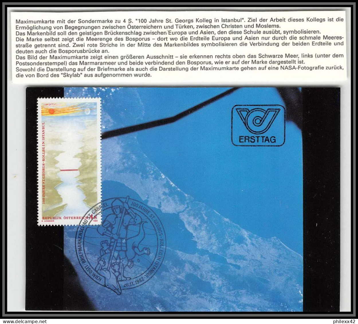 3632X Espace (space Raumfahrt) Carte Maximum (card) Autriche (Austria) 26/11/1982 100 Jahre St Georgs Kolleg In Istambul - Europe