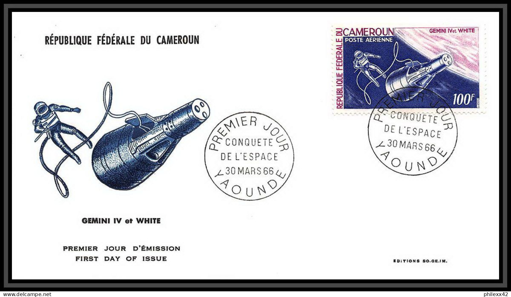 4991/ Cameroun PA 71 Gemini 4 Conquete De L'Espace Space Raumfahrt Lettre Cover Briefe Cosmos 30/3/1966 FDC - Africa