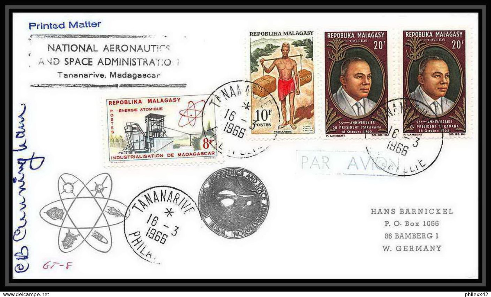 4937/ Espace Space Raumfahrt Lettre Cover Briefe Cosmos 10/3/1966 Signé (signed Autograph) National Aeronautics Madagasc - Africa